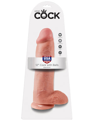 King Cock 12" With Balls Realistic Suction Dildo