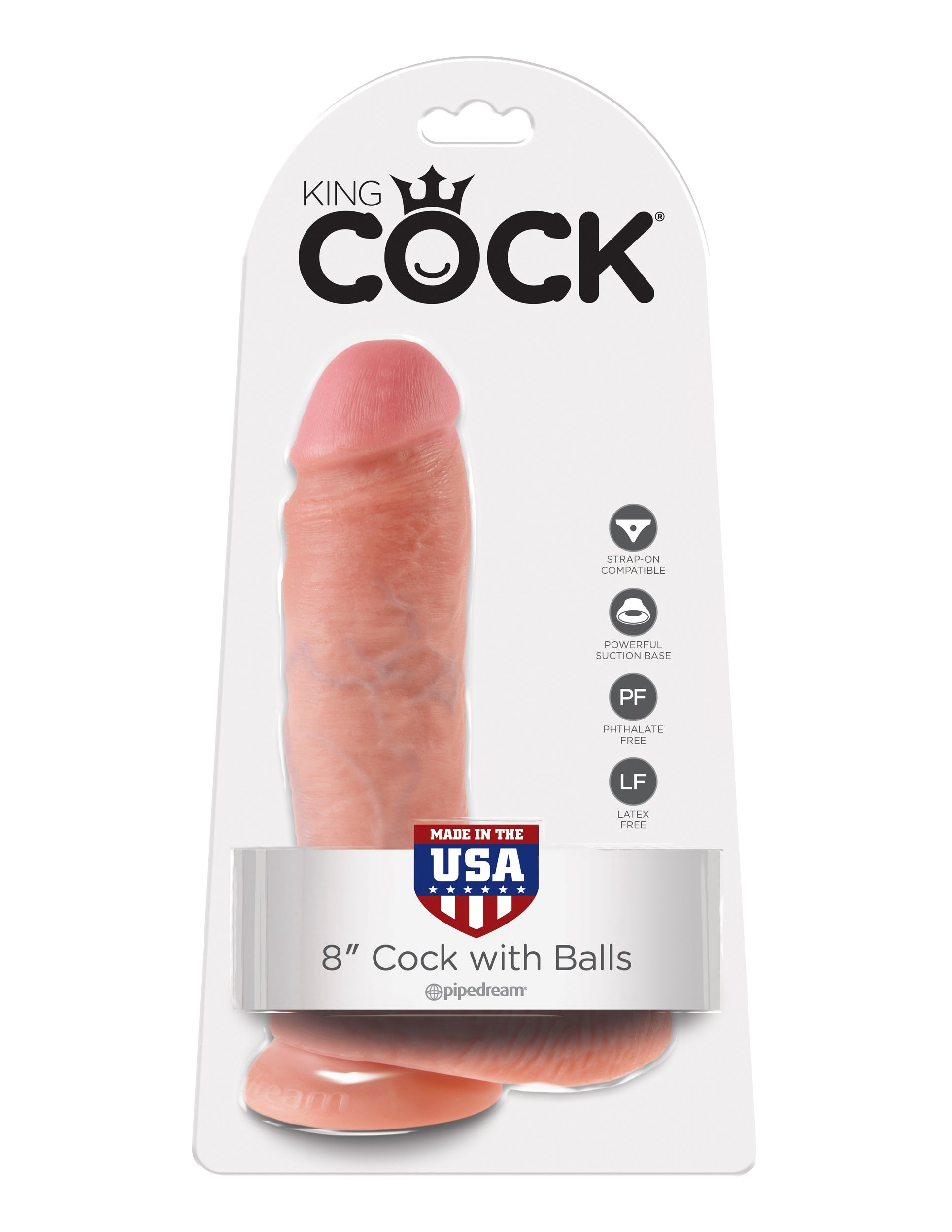 King Cock 8" with Balls Realistic Suction Dildo