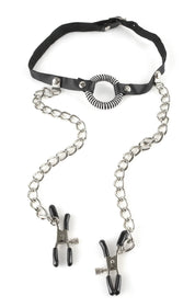 Fetish Fantasy O Ring Gag with Nipple Clamps